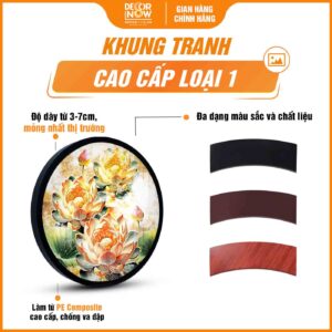 Khung tranh hoằng pháp tròn hoa sen vàng treo phòng thờ DecorNow HD908