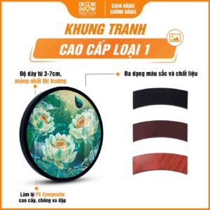 Khung tranh hoằng pháp tròn hoa sen xanh DecorNow HD896