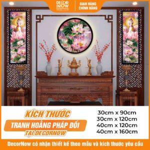 Kích thước tranh hoằng pháp đối Phật A Di Đà và hoa sen hồng DecorNow HD872