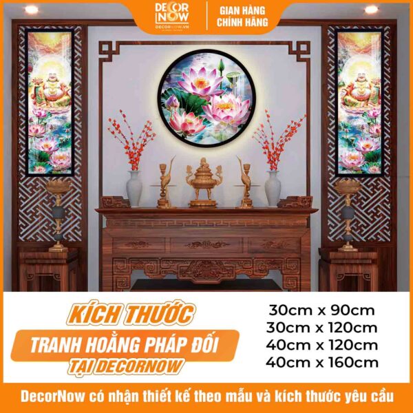 Kích thước tranh hoa sen pha lê và Phật Di Lặc DecorNow HD905