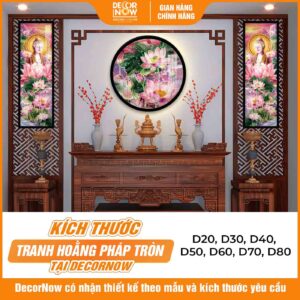 Kích thước tranh hoằng pháp tròn hoa sen hồng thanh khiết bình an DecorNow HD873