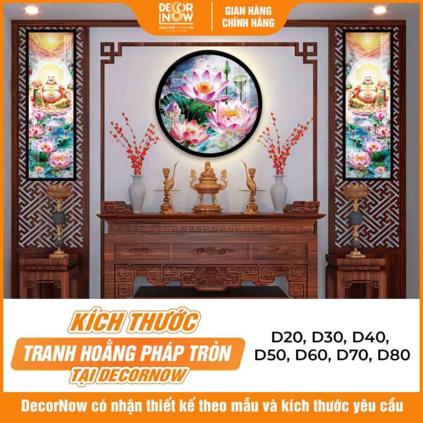 Kích thước tranh hoằng pháp tròn hoa sen phong thủy DecorNow HD906