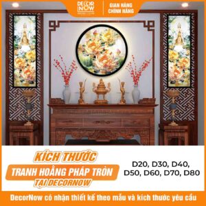 Kích thước tranh hoằng pháp tròn hoa sen vàng treo phòng thờ DecorNow HD908