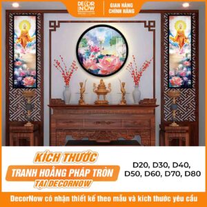 Kích thước tranh hoằng pháp tròn vườn hoa sen treo tường HD902