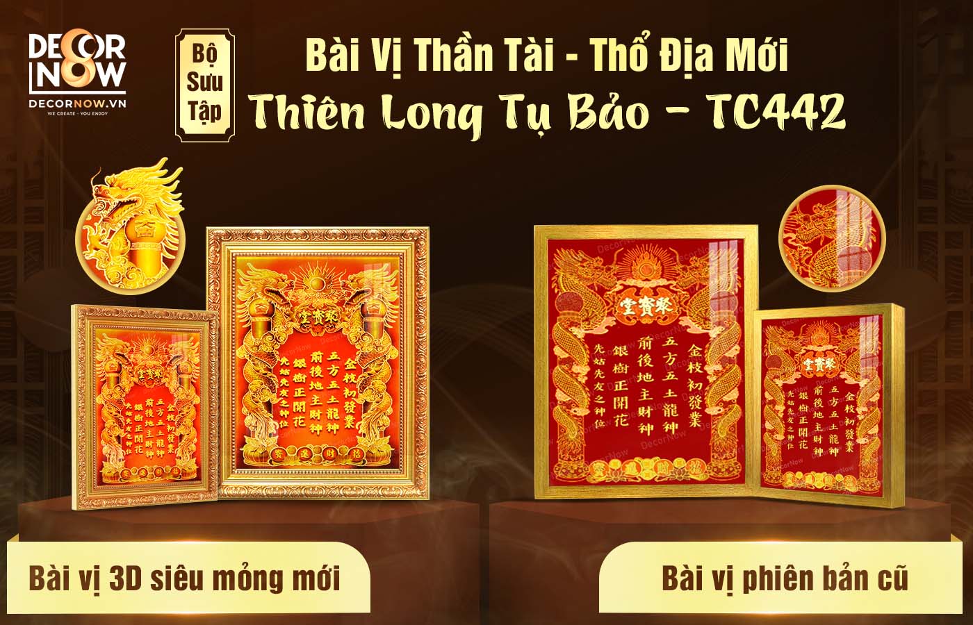 Bài Vị Thần Tài Thổ Địa 3D Chữ Hán Nôm DecorNow TC442