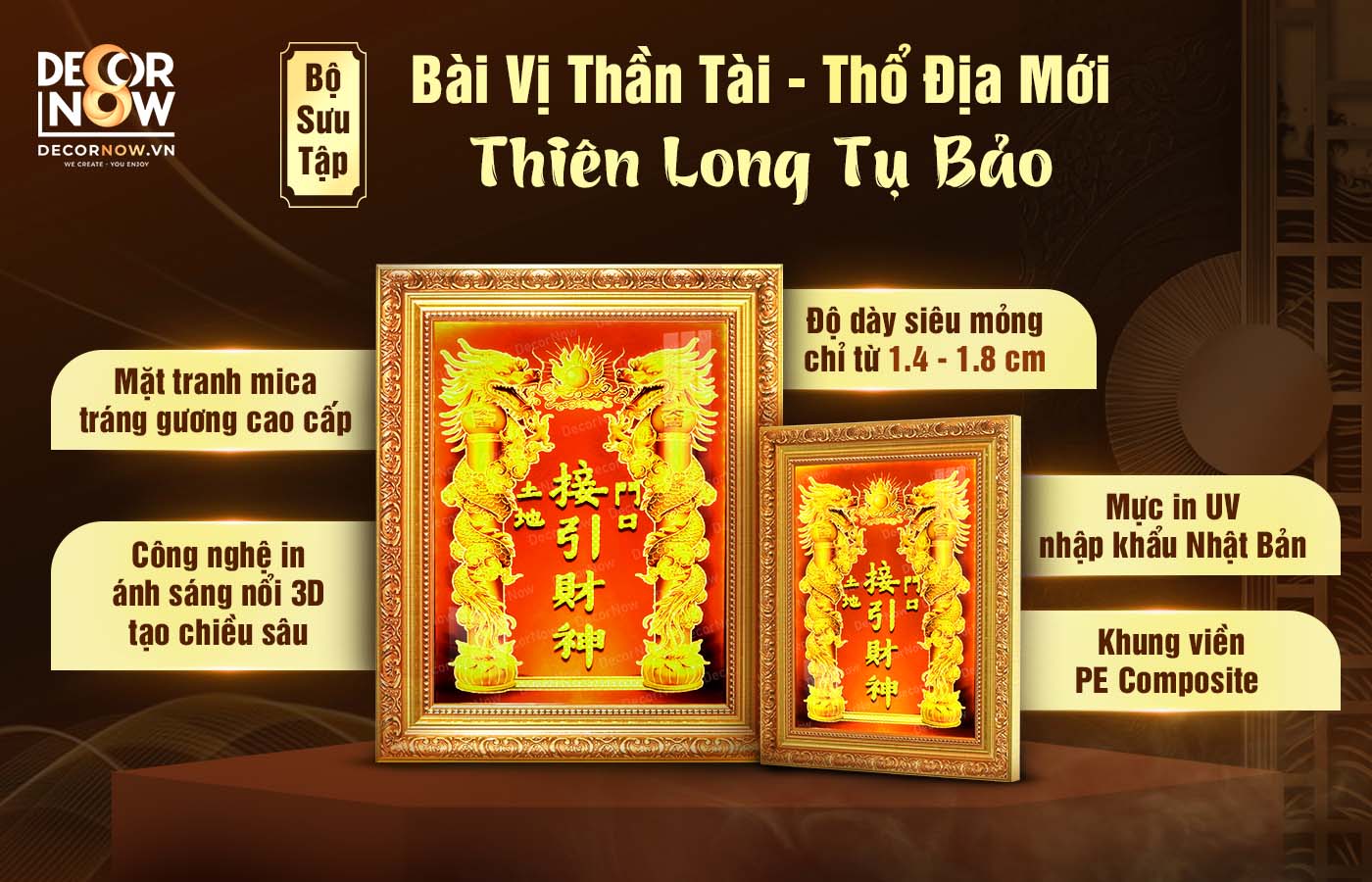 Tinh hoa nghệ thuật trong bộ sưu tập bài vị Thần Tài Thổ Địa 3D siêu mỏng "Thiên Long Tụ Bảo"