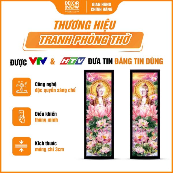 Tổng quan tranh hoằng pháp đối Phật A Di Đà và hoa sen hồng DecorNow HD872