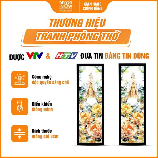 Tổng quan tranh hoằng pháp đối Phật Bà Quan Âm và hoa sen vàng HD907