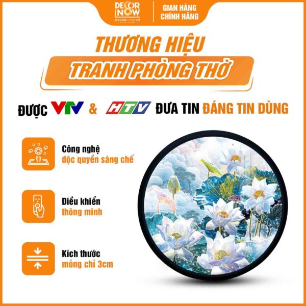 Tổng quan tranh hoằng pháp tròn hoa sen trắng HD898