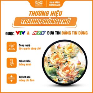 Tổng quan tranh hoằng pháp tròn hoa sen vàng treo phòng thờ DecorNow HD908