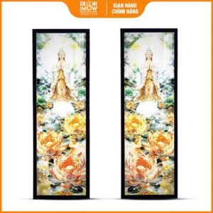 Tranh hoằng pháp đối Phật Bà Quan Âm và hoa sen vàng DecorNow HD907