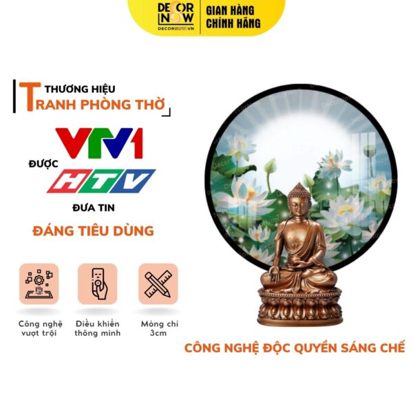 Tranh Hoằng Pháp Tròn Sen Trắng Tinh Khiết DecorNow HD867