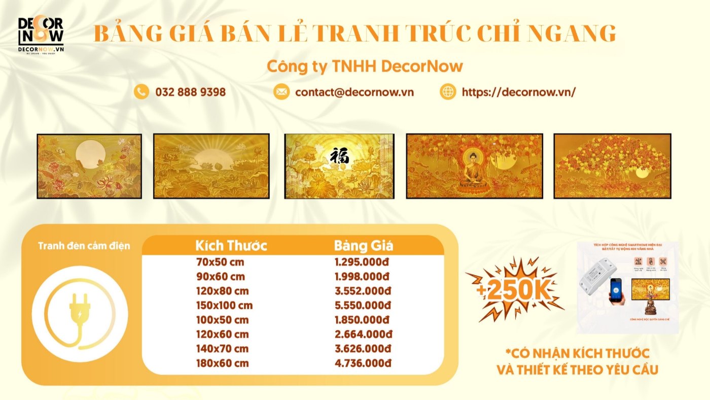 Bảng giá tranh trúc chỉ in hoa sen, bồ đề,... kiểu dáng ngang tại DecorNow