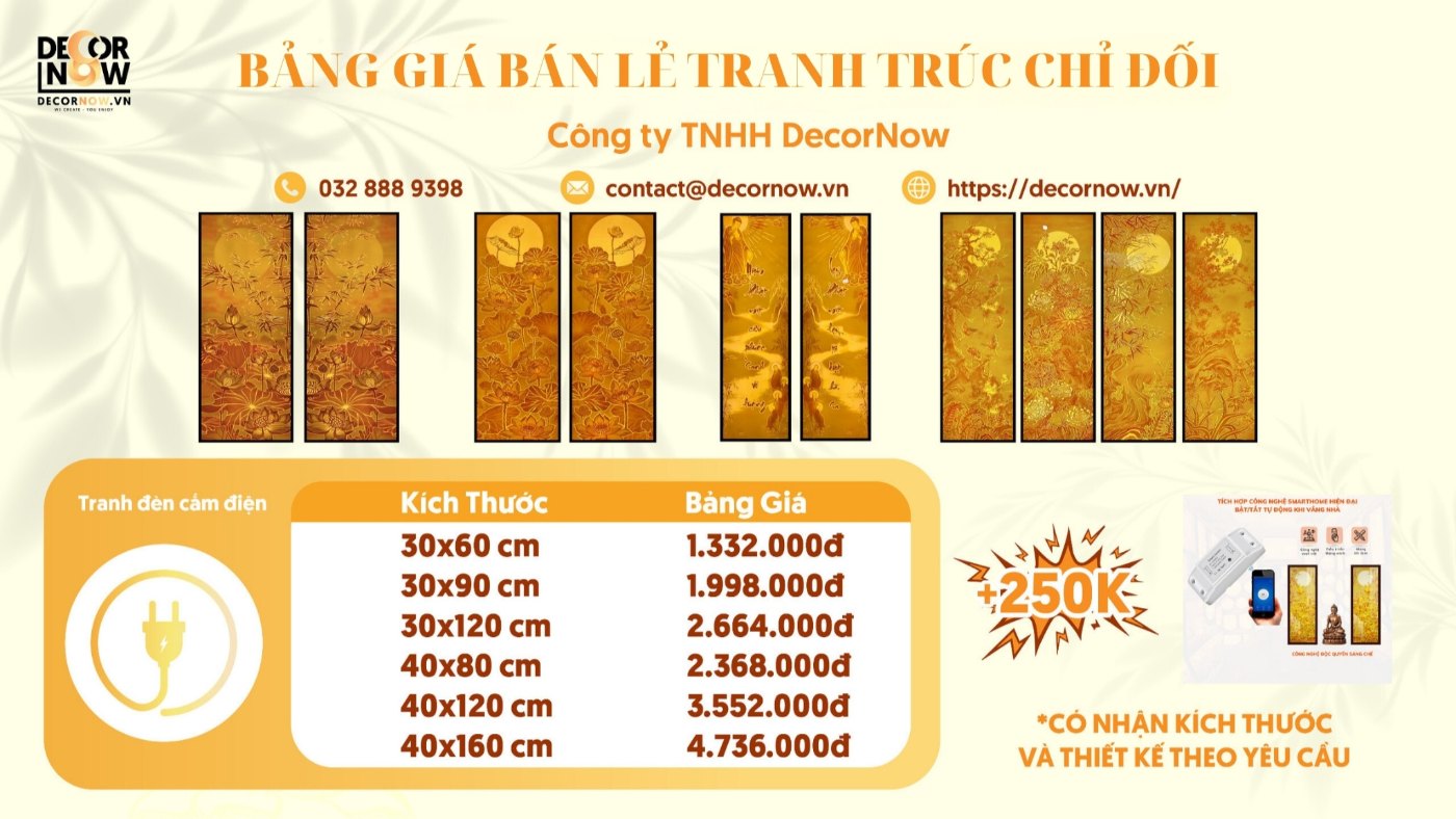 Bảng giá tranh trúc chỉ in bồ đề, mandala, hoa sen,... kiểu dáng đối tại DecorNow