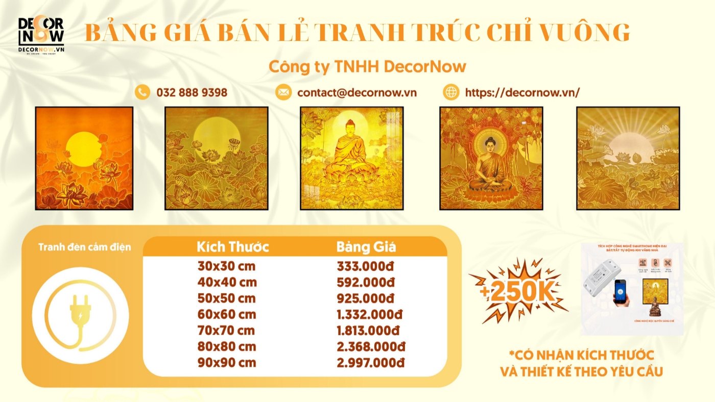 Bảng giá tranh trúc chỉ, tranh trúc chỉ bồ đề, hoa sen kiểu dáng vuông tại DecorNow