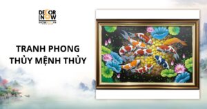 Tranh phong thủy mệnh thủy cửu ngư quần hội sang trọng